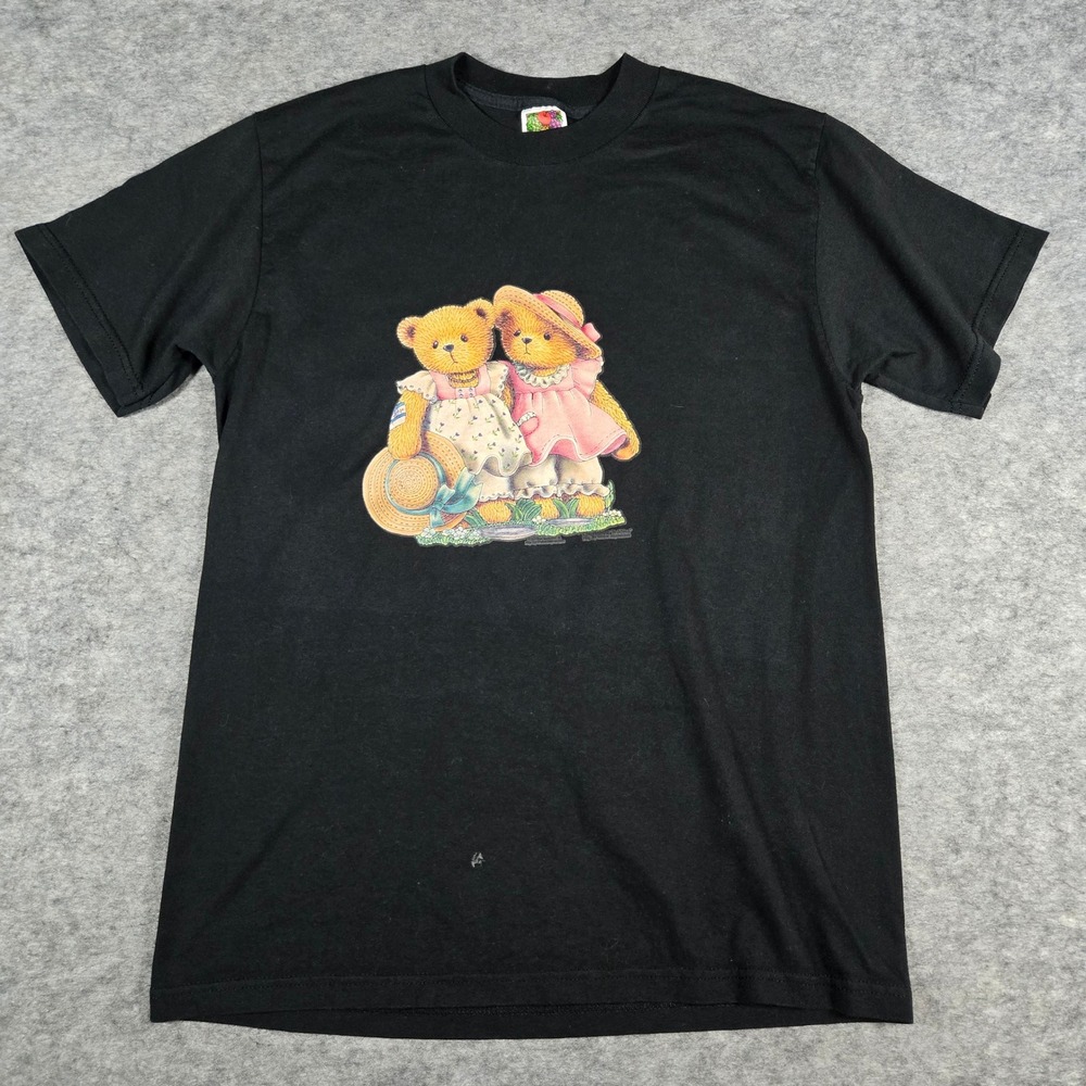 VTG 90s Fruit of the Loom Unisex Black Cherished Teddies Graphic T-Shirt M